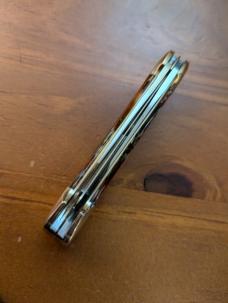 FIGHT'N ROOSTER 3 3/4" COPPERHEAD CANOE IN RARE PURPLE SWIRL CELLULOID 