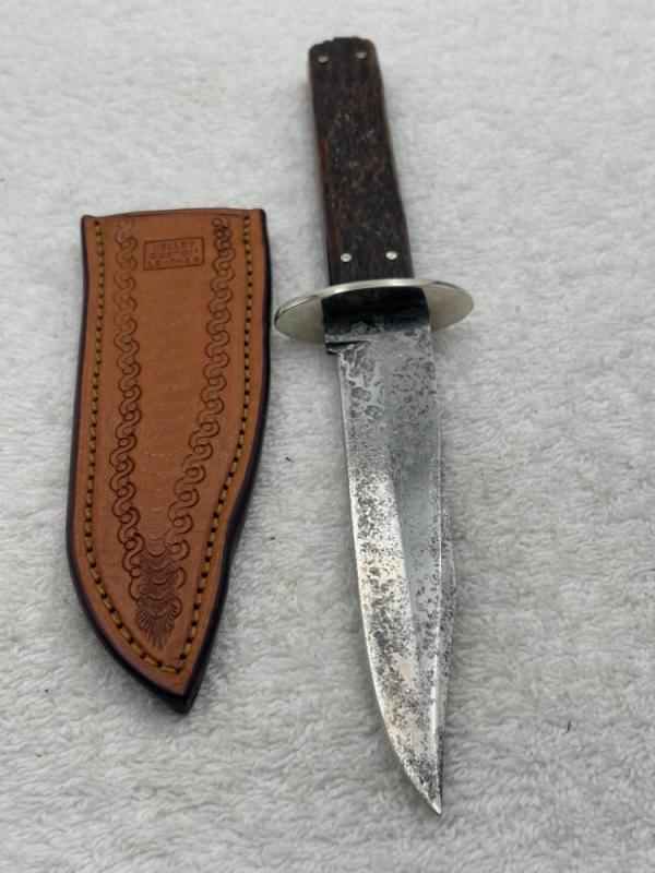 Vintage Union Cutlery Co Olean NY Fixed Blade Sheath Knife Jigged Bone Handles Vintage Union Cutlery Co Olean NY Fixed Blade Sheath Knife Jigged Bone Handles