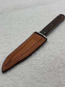 Vintage Union Cutlery Co Olean NY Fixed Blade Sheath Knife Jigged Bone Handles