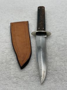 Vintage Union Cutlery Co Olean NY Fixed Blade Sheath Knife Jigged Bone Handles