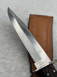 Vintage Union Cutlery Co Olean NY Fixed Blade Sheath Knife Jigged Bone Handles