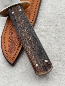 Vintage Union Cutlery Co Olean NY Fixed Blade Sheath Knife Jigged Bone Handles