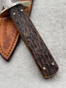 Vintage Union Cutlery Co Olean NY Fixed Blade Sheath Knife Jigged Bone Handles
