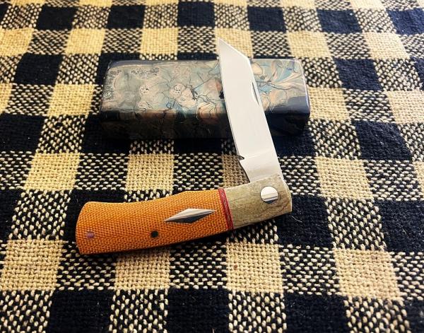 STEENKAMP M390 NATURAL CANVAS MICARTA GIRAFFE BONE BOLSTER SLIP-JOINT