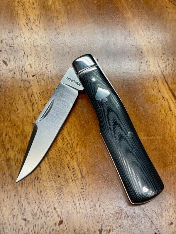 Rosecraft Savage Creek Gunstock knife with Black Micarta covers and Clip point blade