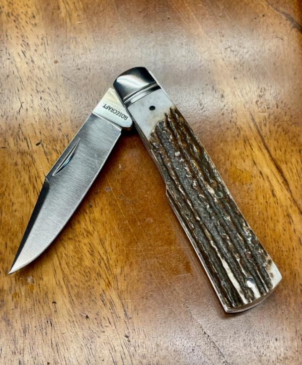 Rosecraft Savage Creek Gunstock knife with Clip Point blade and Stag covers Rosecraft Savage Creek Gunstock knife with Clip Point blade and Stag covers
