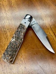 Rosecraft Savage Creek Gunstock knife with Clip Point blade and Stag covers