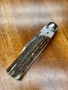 Rosecraft Savage Creek Gunstock knife with Clip Point blade and Stag covers