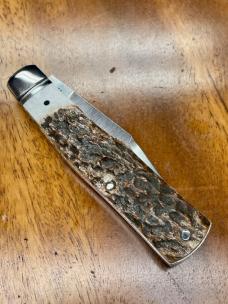 Rosecraft Savage Creek Gunstock knife with Clip Point blade and Stag covers