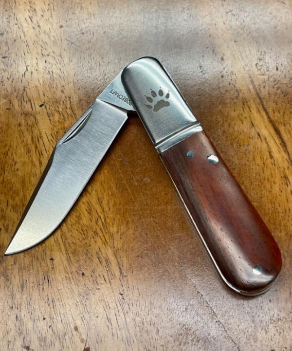 Rosecraft Blades Otter Creek Barlow w/ Traditional Clip Point blade and Yellow Sandalwood covers