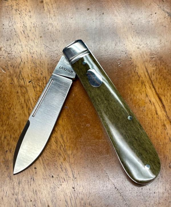 Rosecraft Blades Nolichucky Jack with a Spearpoint blade and Green bone covers
