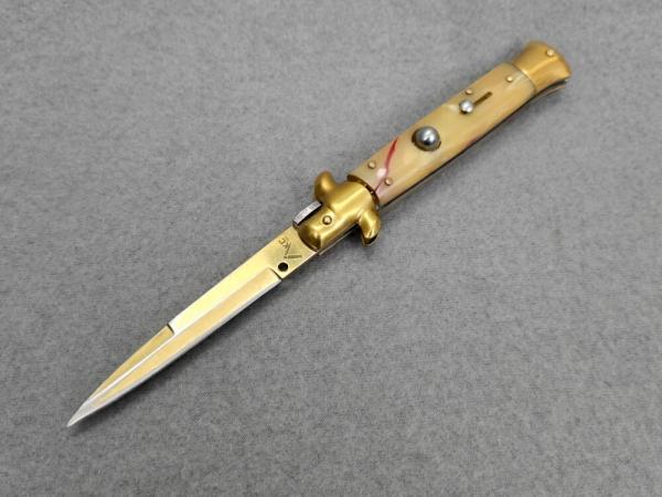 AKC ITALY LARGE STILETTO GOLDEN SWITCHBLADE AUTOMATIC KNIFE