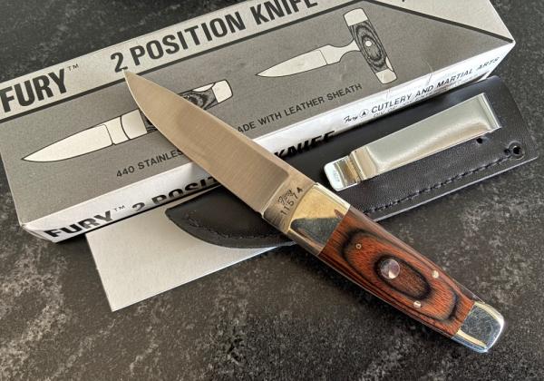 Vintage Fury 2 Position Knife, Fixed Blade & Push Dagger, Japan, Original Box & Sheath, Unused Vintage Fury 2 Position Knife, Fixed Blade & Push Dagger, Japan, Original Box & Sheath, Unused