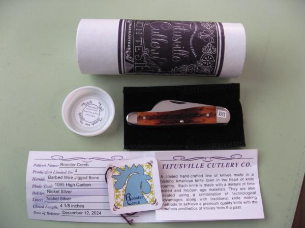   DANIELS FAMILY KNIFE BRANDS-TITUSVILLE CUTLERY-ROOSTER COMB-BARBED WIRE JIG BONE #2