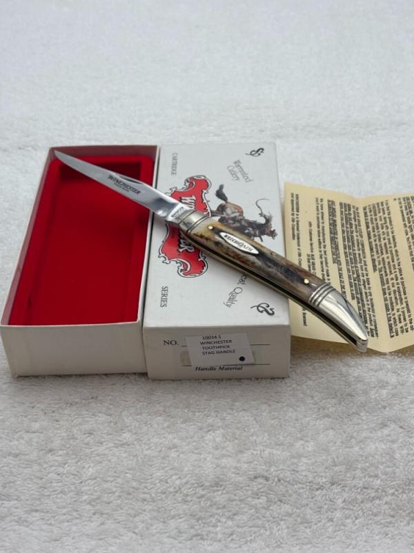 Vintage Winchester 1998 Trade Mark 10034-S Med Stag Handle Toothpick Knife New In Box 