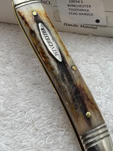 Vintage Winchester 1998 Trade Mark 10034-S Med Stag Handle Toothpick Knife New In Box 