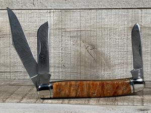 Schrade 858 Lumberjack Knife with Stabilized, Dyed, Buckeye Burl Wood Handles