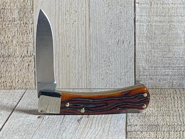 Schrade 3OT Bearhead Lockback Knife with Amber Wormgroove Bone Handles
