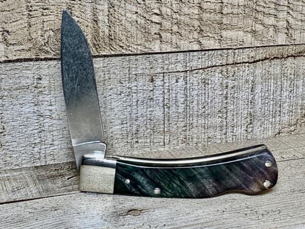 Schrade 5OT Bruin Lockback Knife with Dyed, Stabilized, Buckeye Burl Wood Handles