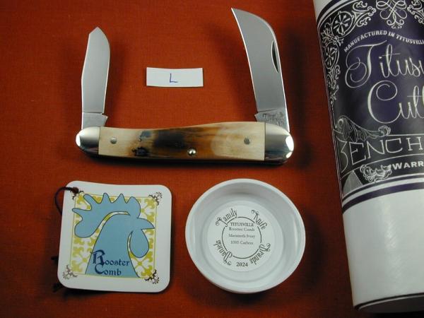 Titusville Cutlery Mammoth Ivory Bark Rooster Comb Farmer Knife Super Rare 1 of 70 COA USA Made 2024 Titusville Cutlery Mammoth Ivory Bark Rooster Comb Farmer Knife Super Rare 1 of 70 COA USA Made 2024