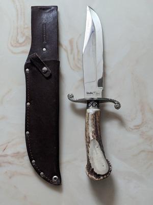 Linder Classic Stag Crown Bowie Knife Mint Solingen German Bone With OG Sheath!