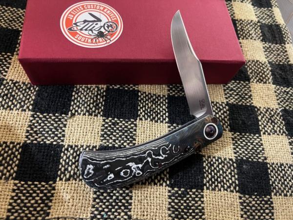 JOHAN ELLIS CUSTOM KNIVES INGWE "LANNY'S CLIP" WHITE STORM CARBON FIBER JAPANESE MAPLE RWL 34 STEEL