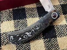 JOHAN ELLIS CUSTOM KNIVES INGWE "LANNY'S CLIP" WHITE STORM CARBON FIBER JAPANESE MAPLE RWL 34 STEEL