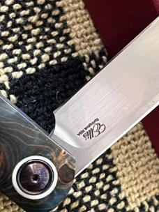 JOHAN ELLIS CUSTOM KNIVES INGWE "LANNY'S CLIP" WHITE STORM CARBON FIBER JAPANESE MAPLE RWL 34 STEEL