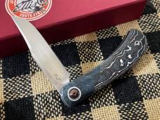 JOHAN ELLIS CUSTOM KNIVES INGWE "LANNY'S CLIP" WHITE STORM CARBON FIBER JAPANESE MAPLE RWL 34 STEEL
