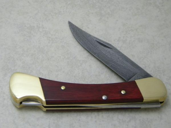 Buck USA Designer's Choice Model 110 Wood & Damascus Folding Hunter Lockback Knife c.2002 Buck USA Designer's Choice Model 110 Wood & Damascus Folding Hunter Lockback Knife c.2002