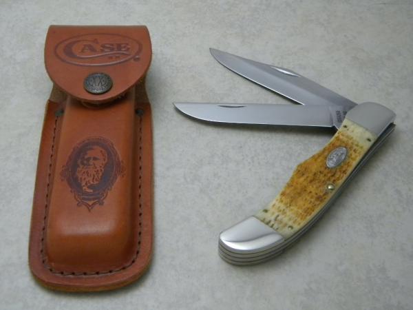 Case XX SS USA 3 Dot 1987 Rogers Bone ROG6265 SAB SS Folding Hunter Knife & Pouch
