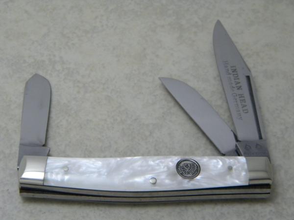 Buck Creek Solingen Germany Indian Head Imitation Pearl Stockman Knife Buck Creek Solingen Germany Indian Head Imitation Pearl Stockman Knife