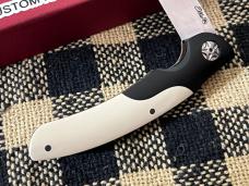 JOHAN ELLIS CUSTOM ORYX IVORY & BLACK PAPER MICARTA RWL 34 STEEL SLIP-JOINT KNIFE