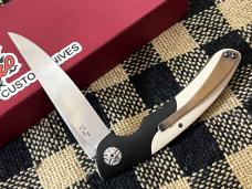 JOHAN ELLIS CUSTOM ORYX IVORY & BLACK PAPER MICARTA RWL 34 STEEL SLIP-JOINT KNIFE