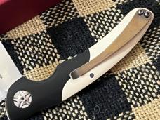 JOHAN ELLIS CUSTOM ORYX IVORY & BLACK PAPER MICARTA RWL 34 STEEL SLIP-JOINT KNIFE