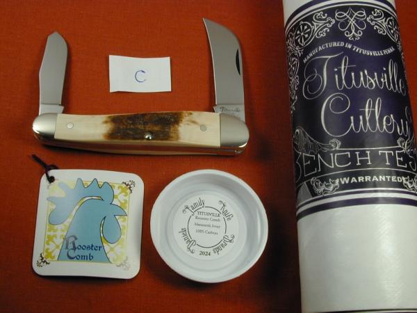 Titusville Cutlery Mammoth Ivory Bark Rooster Comb Farmer Knife Super Rare 1 of 70 COA USA Made 2024