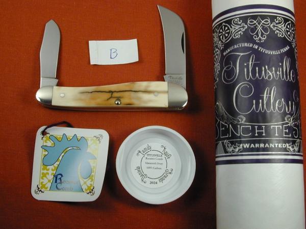 Titusville Cutlery Mammoth Ivory Bark Rooster Comb Farmer Knife Super Rare 1 of 70 COA USA Made 2024