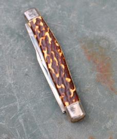 Stockman Post WWII German Made 4" Closed Mirror Polished Blades Embossed NOS Snap Both Ways