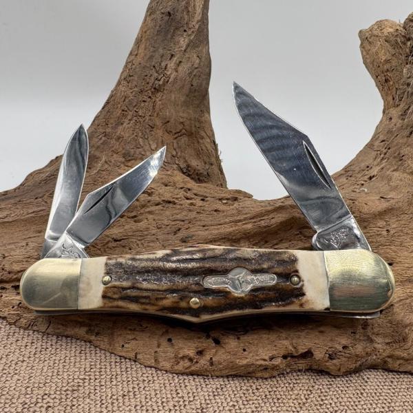 German Bull Jumbo Stag  handled 3 blade Whittler never sharpened or used (46)