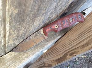 Dawson Knives Deep Notch Fixed Blade Knife Red/Black G10 Arizona Copper 3V Blade - NEW
