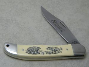 Schrade USA SC524 Bear Scrimshaw Medium Folding Hunter Knife c1988