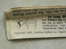 Mumbly Peg by Camco USA Jigged Black Jack Knife with Rules Pamplet c.1950's