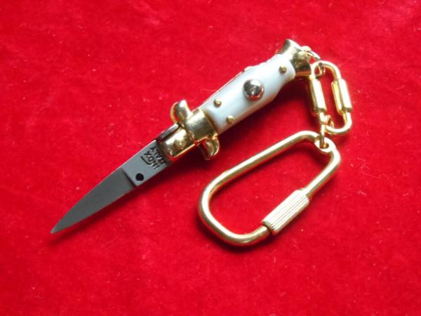 NOS 2-3/4" Ivory 24kt Gold Mini Stiletto Keychain Knife -made in Italy