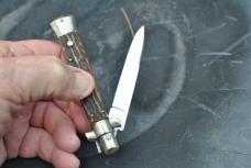 Button Open/Close 4" Closed Switch Italian Nickel Hardware Brass Pins & Liners INOX Patent On Tang