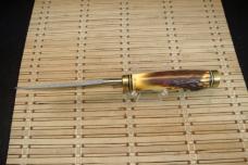 SCHRADE UNCLE HENRY 153UH GOLDEN SPIKE U.S.A. MADE HIGH CARBON STEEL FIXED BLADE KNIFE, SHEATH & BOX
