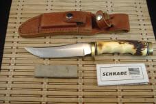 SCHRADE UNCLE HENRY 153UH GOLDEN SPIKE U.S.A. MADE HIGH CARBON STEEL FIXED BLADE KNIFE, SHEATH & BOX