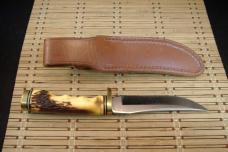 SCHRADE UNCLE HENRY 153UH GOLDEN SPIKE U.S.A. MADE HIGH CARBON STEEL FIXED BLADE KNIFE, SHEATH & BOX