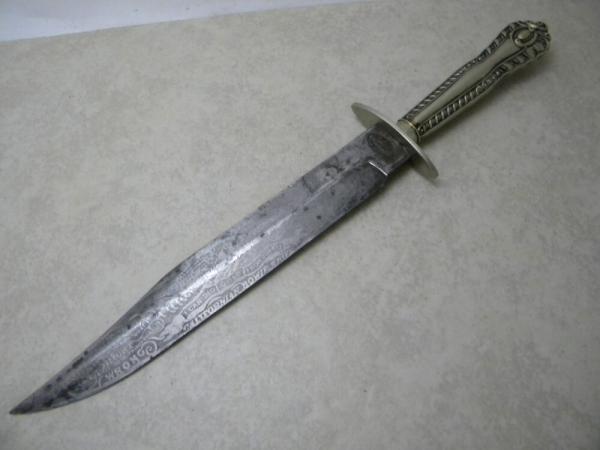 VTG Thomas Bland Etched California Vol Bowie Knife c.1795-1836