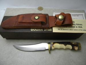 Uncle Henry Schrade  USA 153UH Staglon Super-Sharp Golden Spike Fixed Blade Sheath Knife in Box