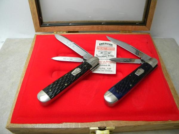 Schatt & Morgan USA Titusville PA Bone English Jack Knives in Display Box